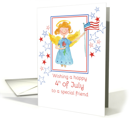Happy 4th of July Friend Patriotic Angel Watercolor card (1272326)
