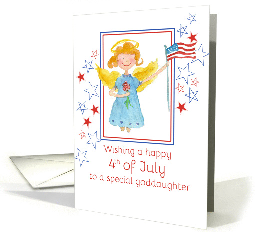 Happy 4th of July Goddaughter Patriotic Angel Watercolor Art card