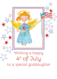 Happy 4th of July Goddaughter Patriotic Angel Watercolor Art