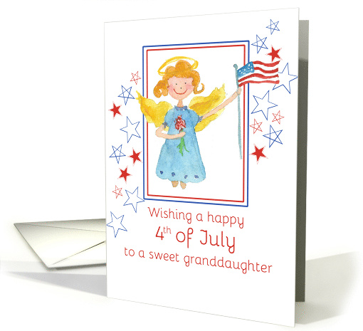 Happy 4th of July Granddaughter Patriotic Angel Watercolor card