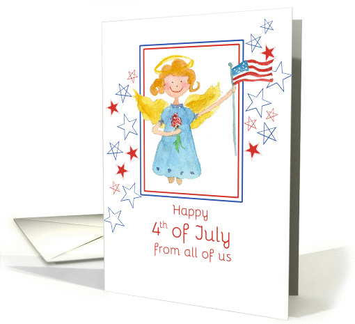 Happy 4th of July From All of Us Patriotic Angel Watercolor Art card