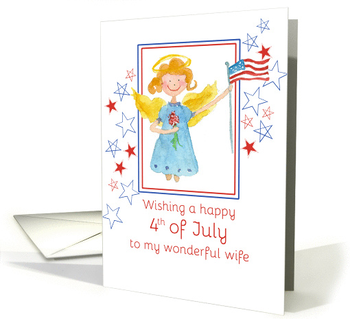 Happy 4th of July Wife Patriotic Angel Watercolor Art card (1272420)