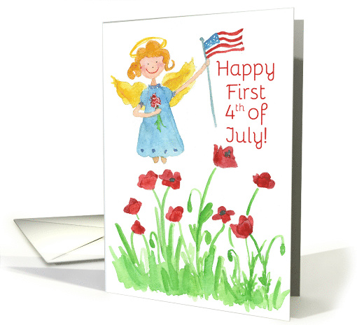 Happy First 4th of July Patriotic Angel Red Poppies card (1272440)