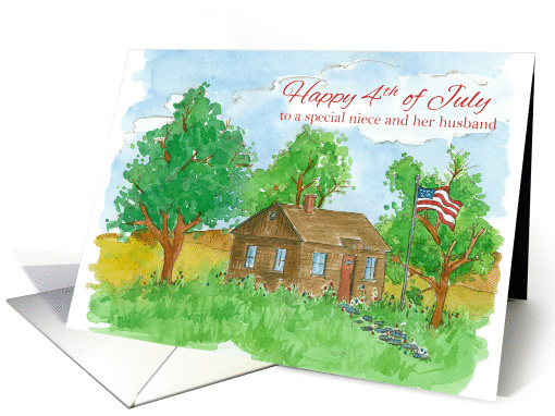 Happy 4th of July Niece and Husband Flag House Landscape... (1273770)