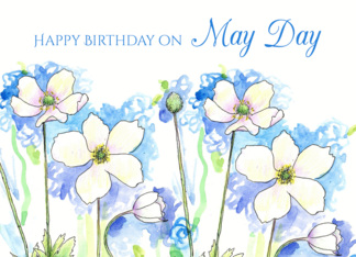 Happy Birthday On May Day White Windflowers