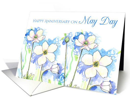 Happy Anniversary On May Day White Windflowers card (1274164)