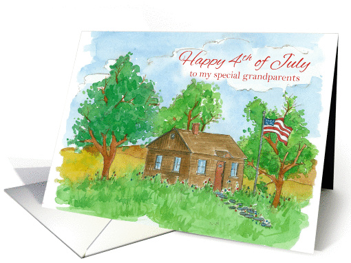 Happy 4th of July Grandparents Flag Country Landscape Painting card