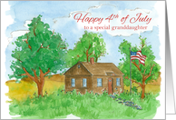 Happy 4th of July Granddaughter Flag Country Landscape Painting card
