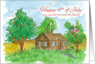 Happy 4th of July Son and Family Flag Watercolor Painting card