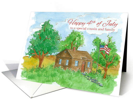 Happy 4th of July Cousin and Family Flag Watercolor Painting card