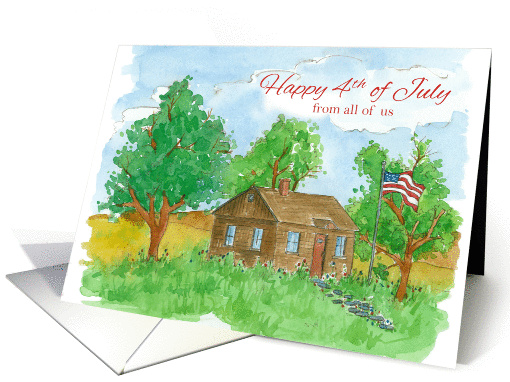 Happy 4th of July From All of Us Flag Painting Watercolor card