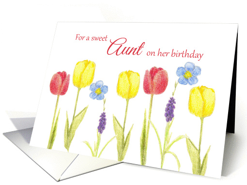 Aunt Happy Birthday Red Yellow Tulips Flowers Drawing card (1276208)
