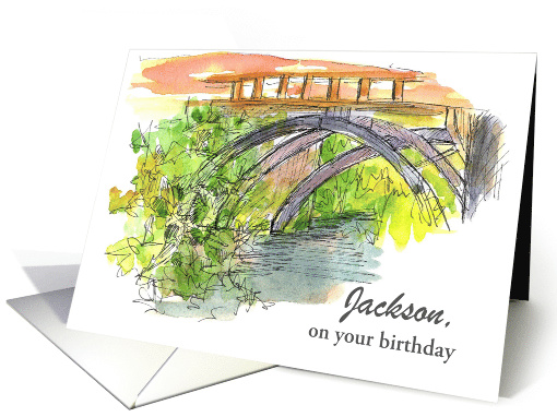 Custom Name Happy Birthday Bridge Water Drawing card (1276766)