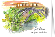Custom Name Happy Birthday Bridge Water Drawing card