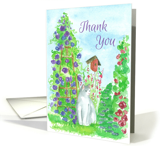 Thank You Garden Cat Watercolor Painting Blank card (1277134)