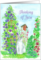 Thinking of You Garden Cat Watercolor Flower Painting card