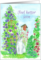 Feel Better Soon Garden Cat Watercolor Flower card