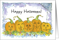 Happy Halloween Pumpkins Funny Faces Spiders Illustration card