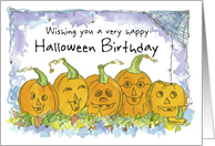 Happy Halloween Birthday Pumpkins Funny Faces Spiders Illustration card