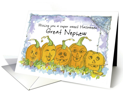 Happy Halloween Great Nephew Pumpkins Funny Faces Spiders card