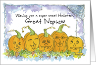 Happy Halloween Great Nephew Pumpkins Funny Faces Spiders card