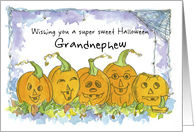 Happy Halloween Grandnephew Pumpkins Funny Faces Spiders card