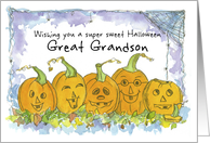 Happy Halloween Great Grandson Pumpkins Funny Faces Spiders card