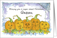 Happy Halloween Godson Pumpkins Funny Faces Spiders card
