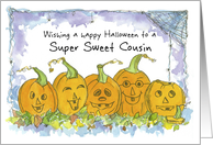 Happy Halloween Cousin Pumpkins Funny Faces Spiders card