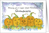 Happy Halloween Grandniece Pumpkins Funny Faces Spiders card