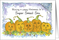 Happy Halloween Sweet Son Pumpkins Funny Faces Spiders card