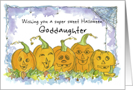 Happy Halloween Goddaughter Pumpkins Funny Faces Spiders card
