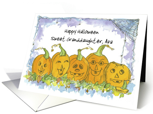 Happy Halloween Custom Name Pumpkins Spiders card (1290986)