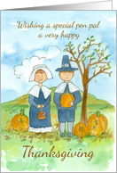 Happy Thanksgiving Pen Pal Pilgrims Pumpkins card