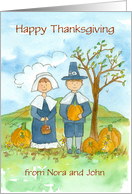 Happy Thanksgiving Pilgrims Custom Name Card Watercolor Art card