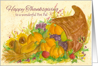 Happy Thanksgiving Pen Pal Cornucopia Watercolor Art card