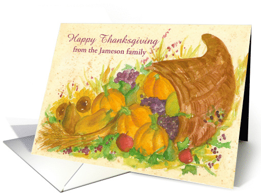 Happy Thanksgiving Cornucopia Watercolor Custom Name card (1294986)
