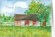 Thank You Red Barn Pasture Watercolor Blank card