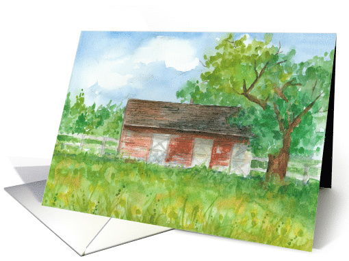 Red Barn Pasture Landscape Watercolor Blank card (1299682)
