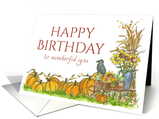 Happy Fall Birthday Wonderful You Pumpkins card (1300628)