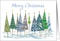 Merry Christmas Holiday Trees Drawing Snow card