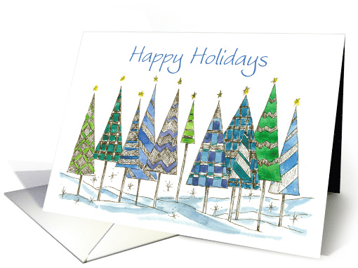 Happy Holidays Christmas Trees in Snow card (1302620)