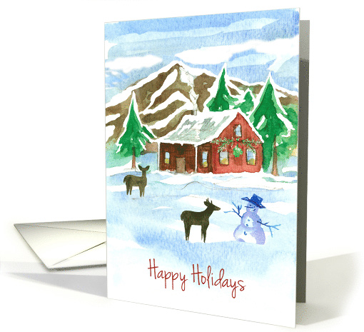 Happy Holidays Country Cabin Woodland Deer card (1303076)