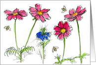 Honey Bees Pink Cosmos Flowers Blank card