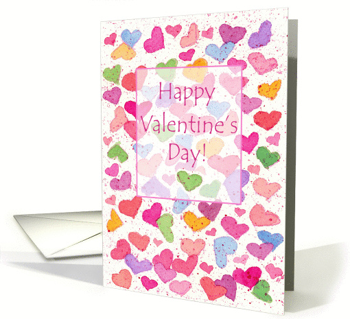 Happy Valentine's Day Colorful Candy Hearts Watercolor card (130719)