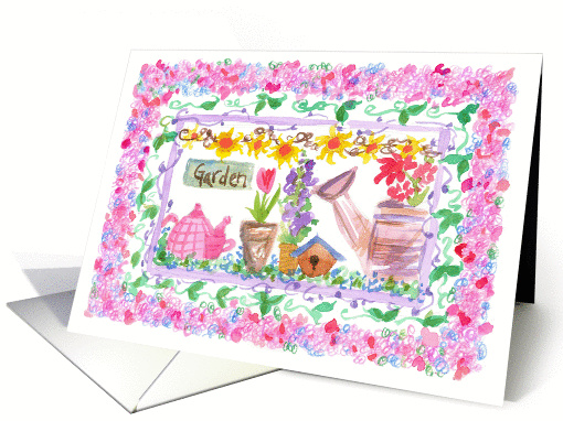 Happy Birthday Friend Pink Garden Flowers Watercolor Painting card