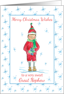 Merry Christmas Great Nephew Holiday Elf Snowflakes card