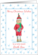 Merry Christmas Birth Son Holiday Elf Snowflakes card