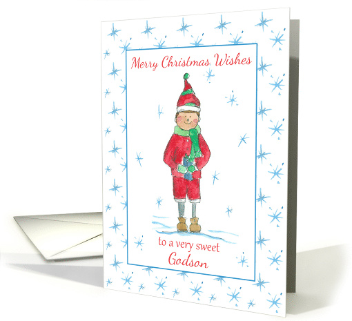 Merry Christmas Godson Holiday Elf Snowflakes card (1313912)