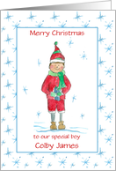 Merry Christmas Custom Name To A Very Sweet Boy Holiday Elf card